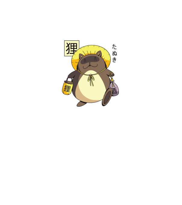 Tanuki Yokai model roșu pe tricou