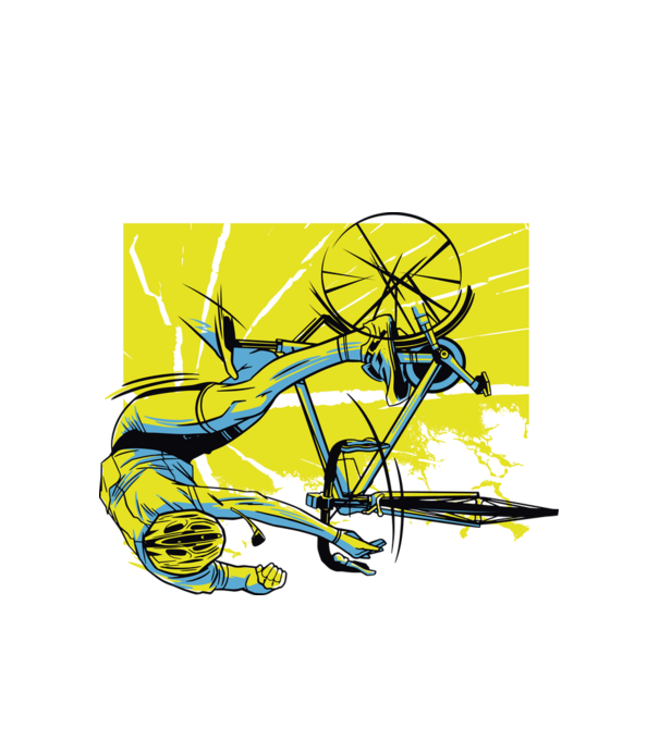 Cădere cu bicicletă model alb pe tricou