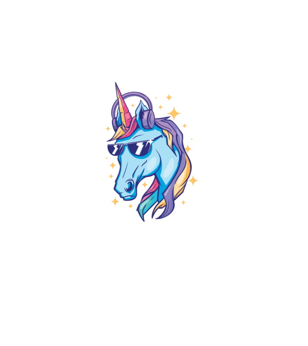 Unicorn strălucitor cu căști model albastru închis pe tricou