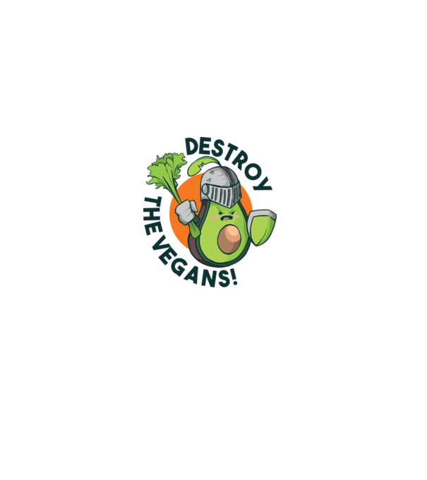 Destroy the Vegans - tricou amuzant războinic Avocado model alb pe tricou