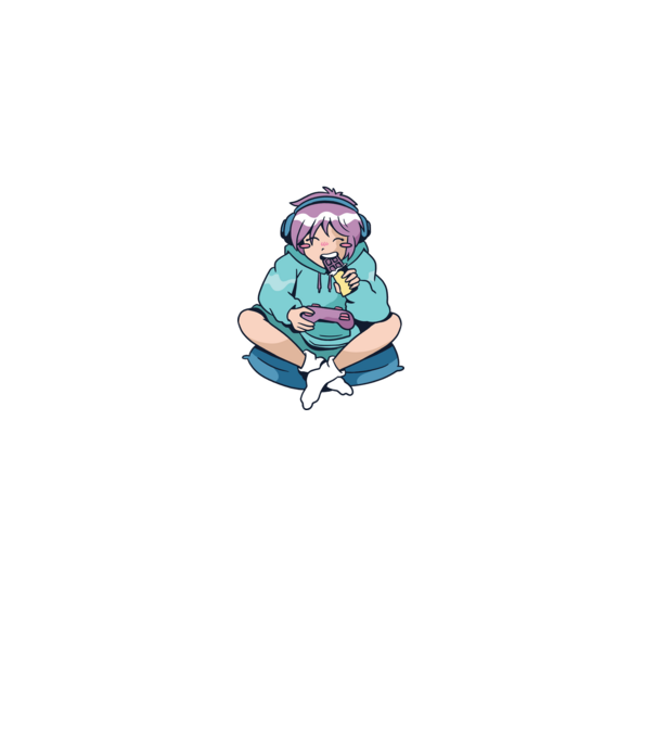 Anime Gamer Fată cu ciocolată model albastru închis pe tricou