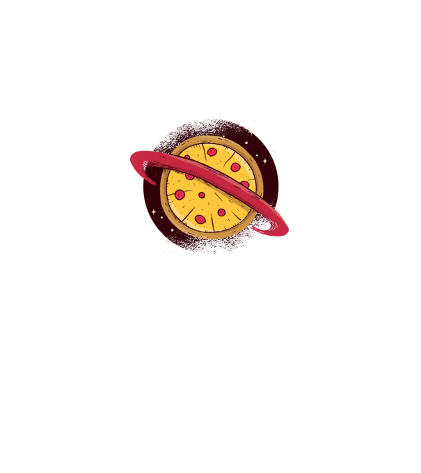 Pizza Planetă model alb pe tricou