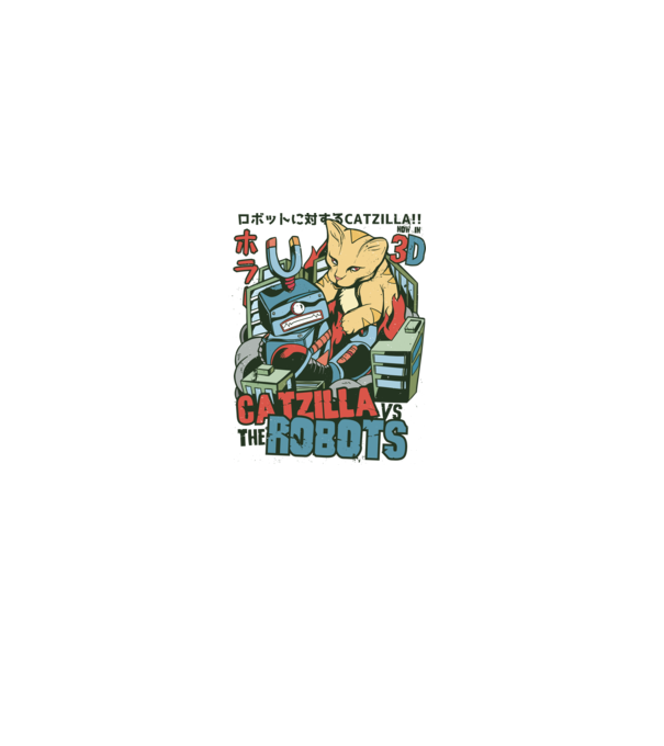 Catzilla Vs Robots model alb pe tricou