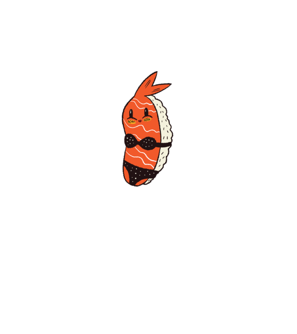Sushi în bikini model alb pe tricou