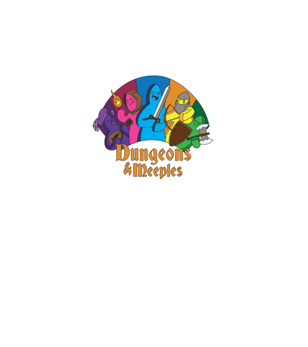 Dungeons Meeples model negru pe tricou