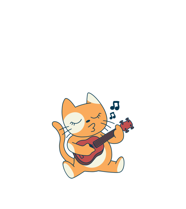 Pisică chitară Ukulele model alb pe tricou