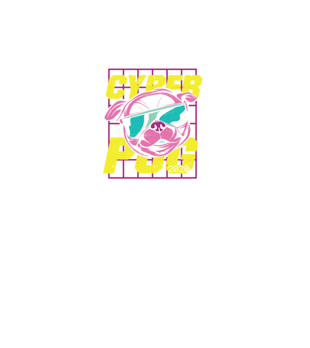 Mops Cyber Pug model turcoaz pe tricou