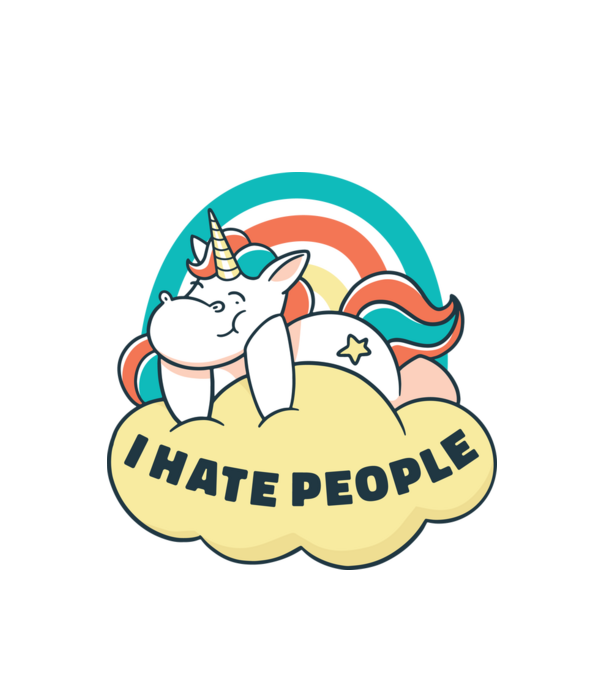 Urăsc oamenii Unicorn model alb pe tricou