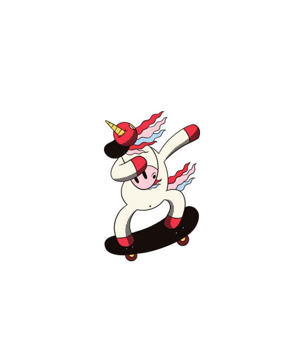 Skateboarder Unicorn DAB model negru pe tricou