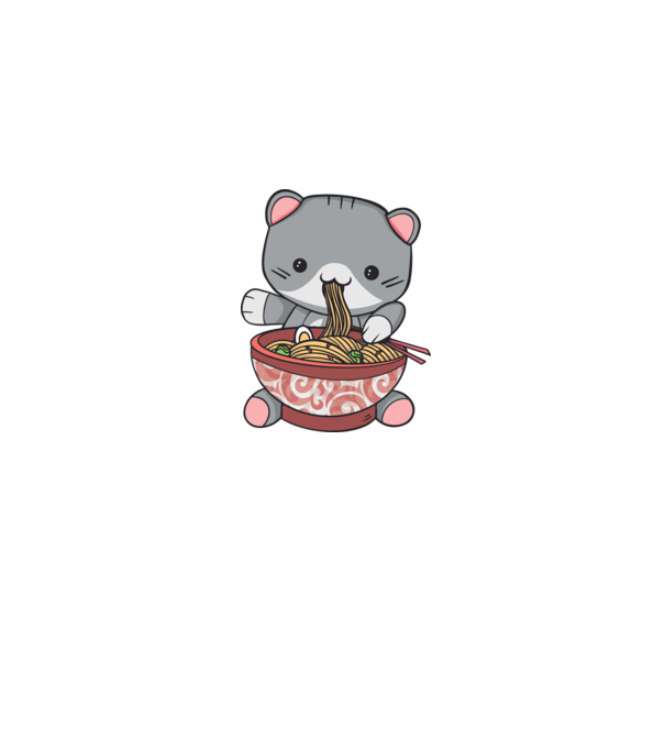 Pisică Kawaii Ramen model albastru jeanși pe tricou