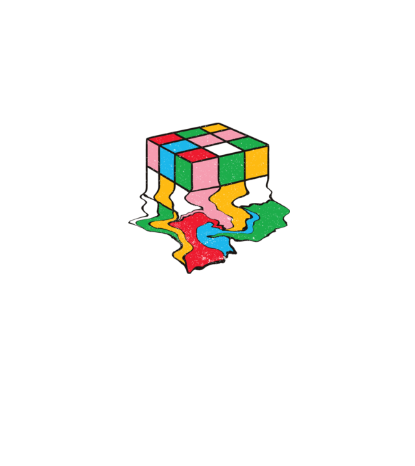 Cub Rubik topindu-se model albastru jeanși pe tricou