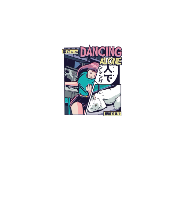 Anime Vaporwave Dancing Alone model negru pe tricou
