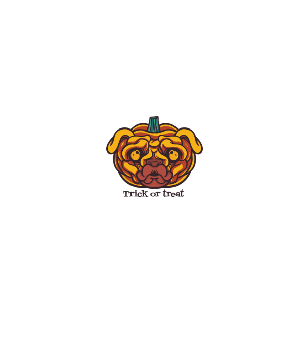 Mops cap de dovleac Halloween model alb pe tricou