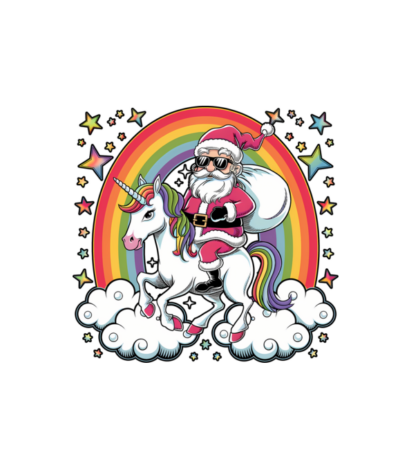 Moș Crăciun cool pe un unicorn model alb pe tricou