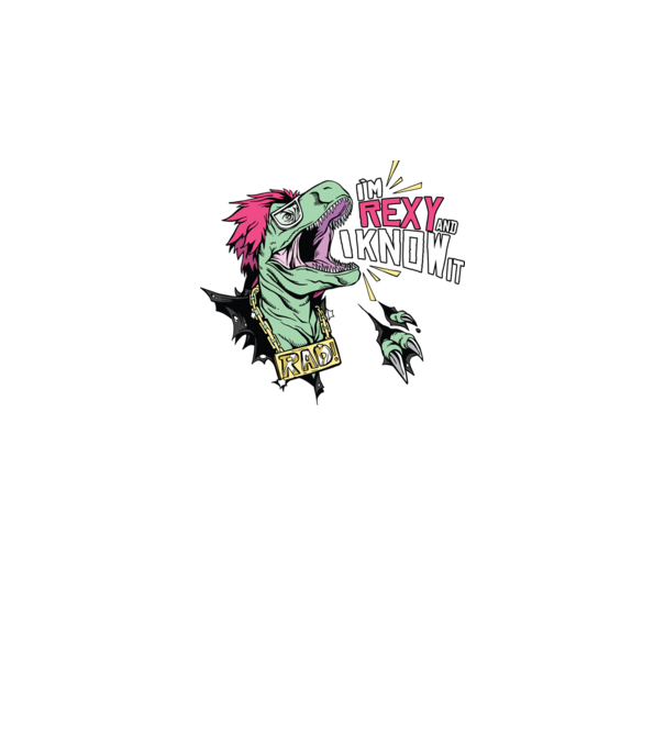 'I''m Rexy and I know it - tricou dinozaur amuzant' model alb pe tricou