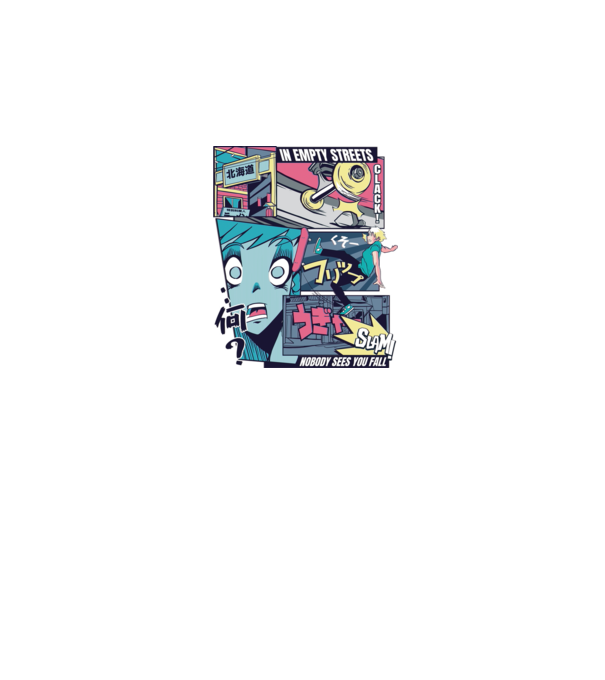 Anime Vaporwave Benzi desenate Skateboard model negru pe tricou