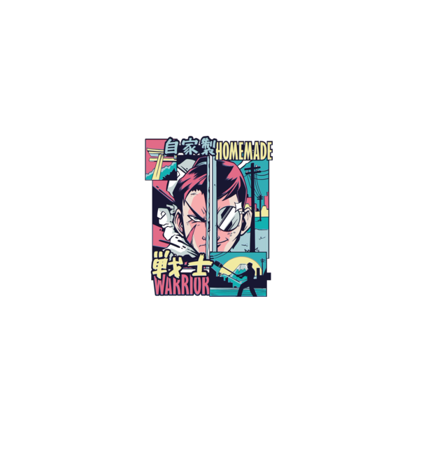Anime Vaporwave Home Made Warrior model negru pe tricou