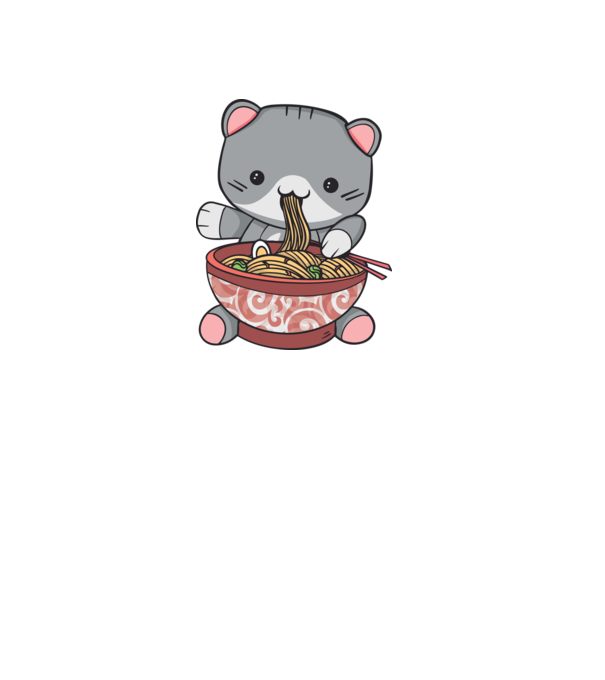 Pisică Kawaii Ramen model turcoaz pe tricou
