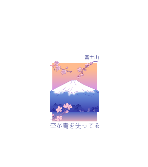 Anime Vaporwave munte model alb pe tricou