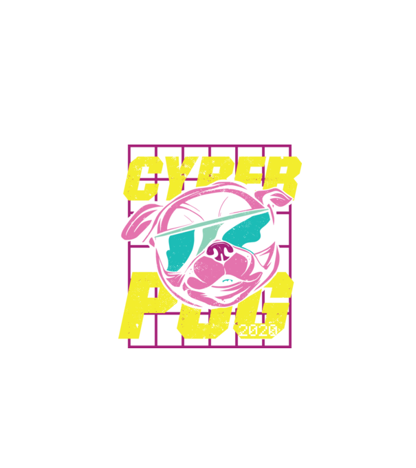 Mops Cyber Pug model negru pe tricou