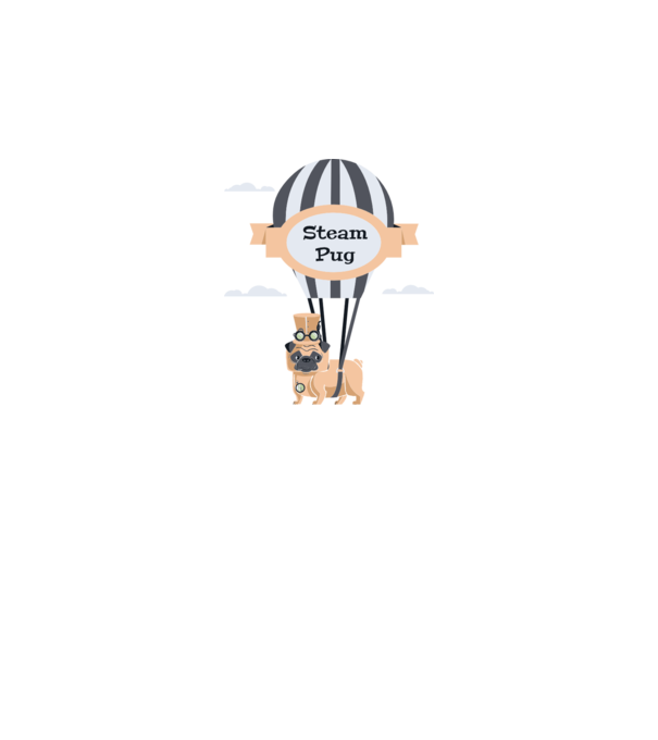 Steampug - mops model gri pe tricou