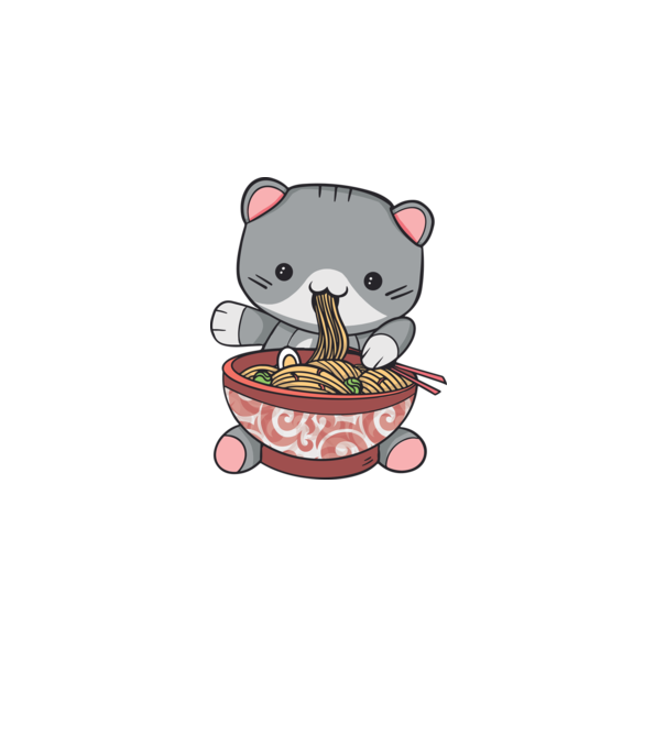 Pisică Kawaii Ramen model albastru deschis pe tricou