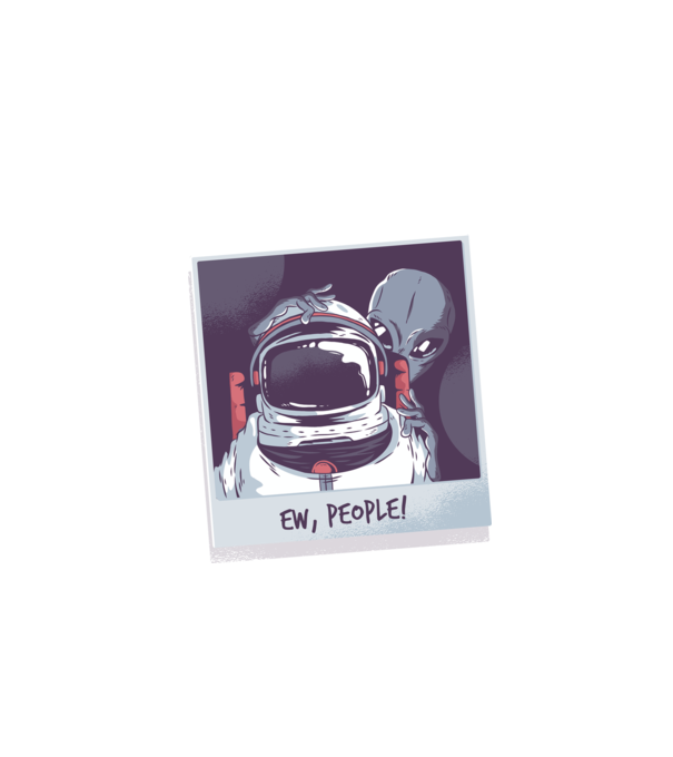 Ew, Oameni - Astronaut cu extraterestru model negru pe tricou