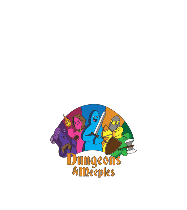 Dungeons Meeples model negru pe tricou