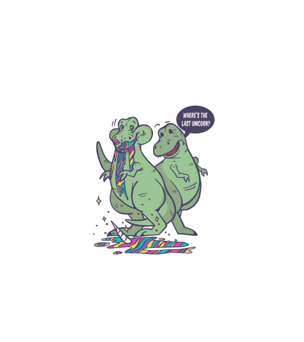 T-rex a mâncat unicornul model alb pe tricou