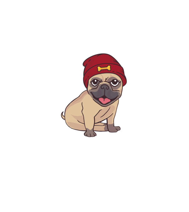 Mops cu șapcă model negru pe tricou