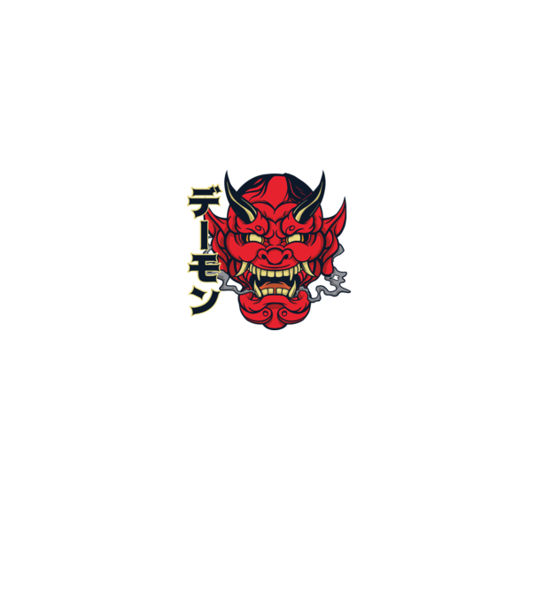 Mască demon chinez model alb pe tricou