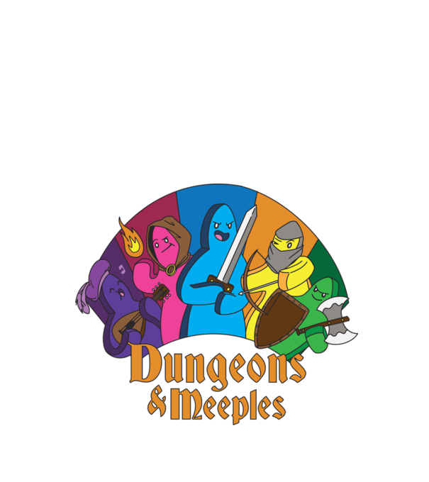 Dungeons Meeples model negru pe tricou