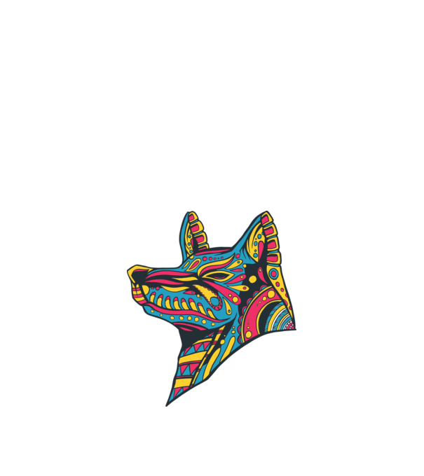Cap de lup colorat model alb pe tricou