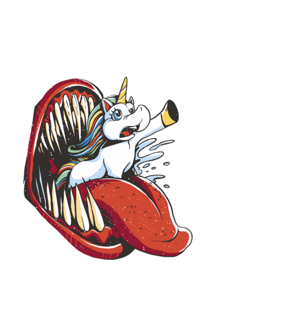 În gura monstrului Unicorn model negru pe tricou