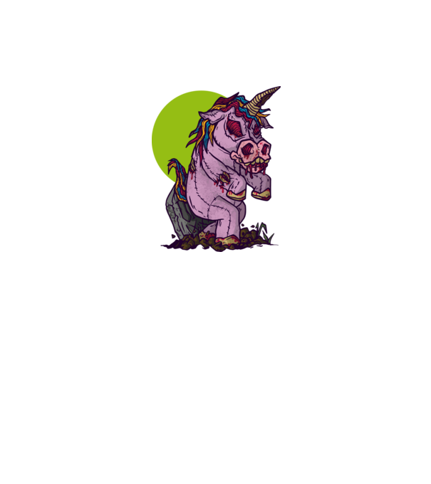Zombie unicorn model negru pe tricou