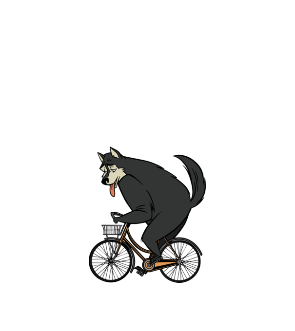 Lup pe bicicletă model alb pe tricou