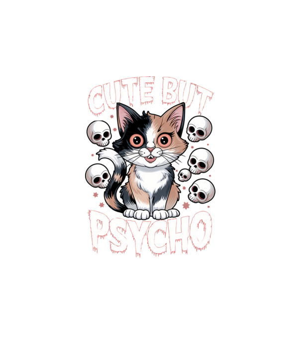 Cute, but Psycho pisică Negru model alb pe tricou