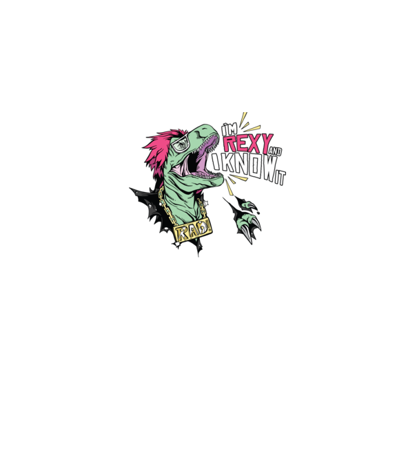 'I''m Rexy and I know it - tricou dinozaur amuzant' model alb pe tricou