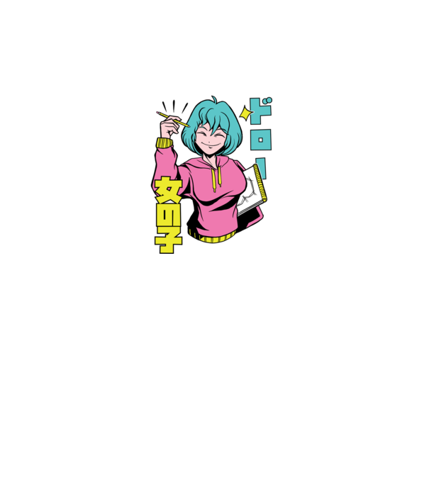 Anime fată desenând model turcoaz pe tricou