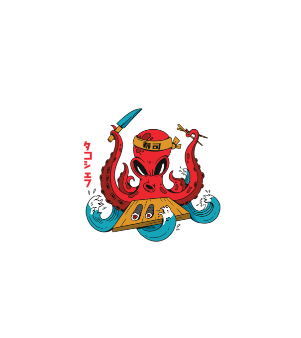 Octopus Sushi model negru pe tricou
