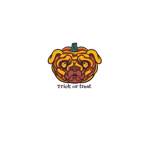 Mops cap de dovleac Halloween model alb pe tricou