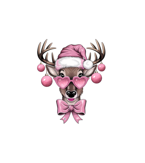 Pink Xmas Reindeer model alb pe tricou