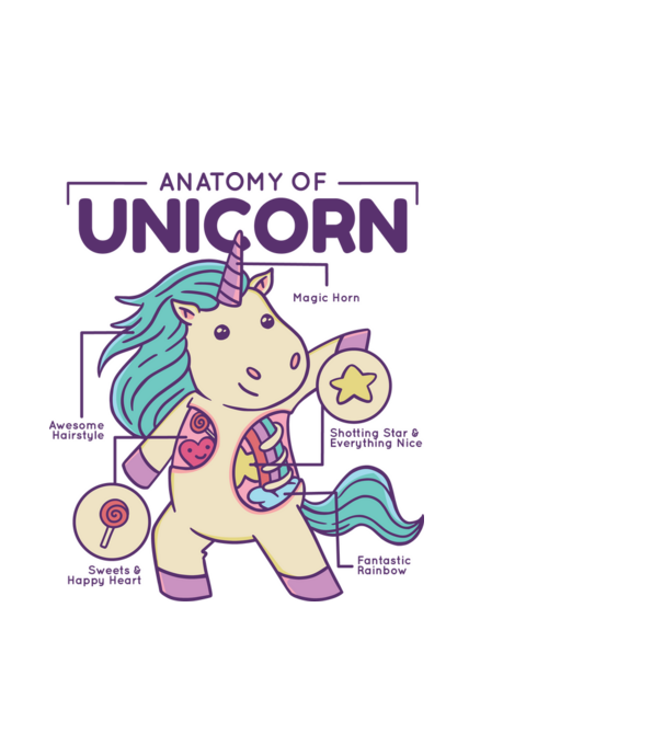 Unicorn Anatomie model alb pe tricou