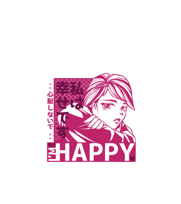 'I''m happy fată Anime antisocială' model negru pe tricou