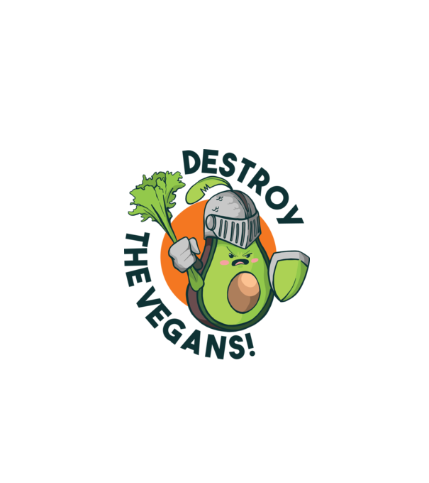 Destroy the Vegans - tricou amuzant războinic Avocado model alb pe tricou