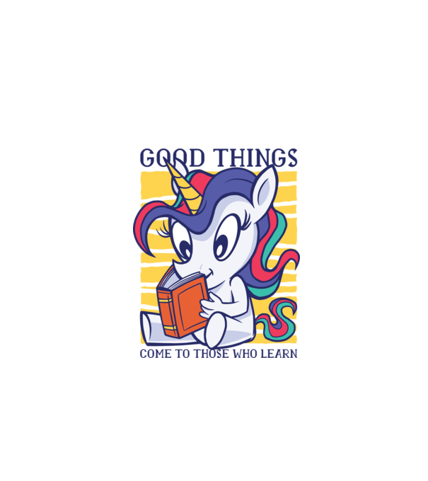 Student unicorn model alb pe tricou