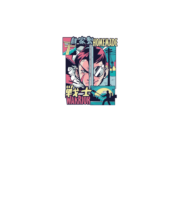Anime Vaporwave Home Made Warrior model negru pe tricou