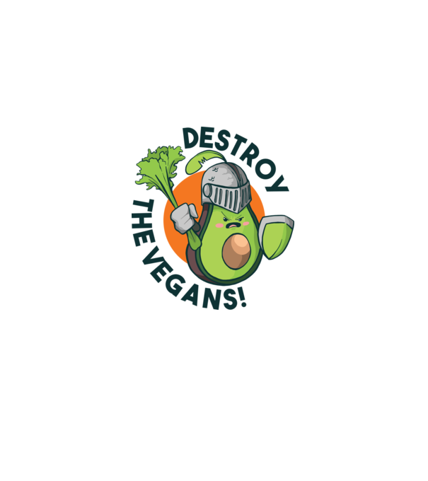 Destroy the Vegans - tricou amuzant războinic Avocado model alb pe tricou