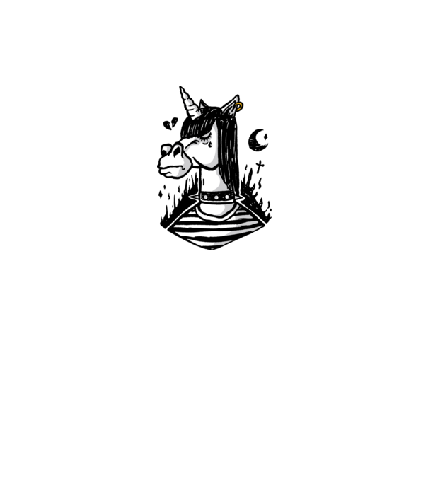 Emo unicorn model alb pe tricou