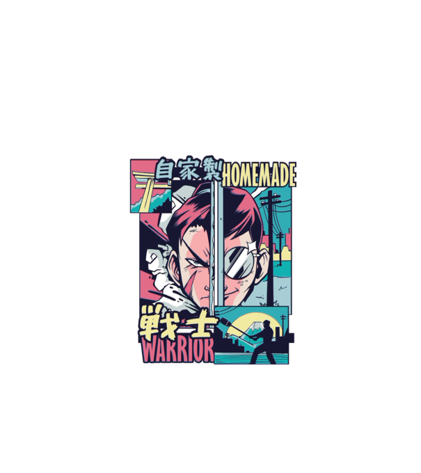 Anime Vaporwave Home Made Warrior model negru pe tricou